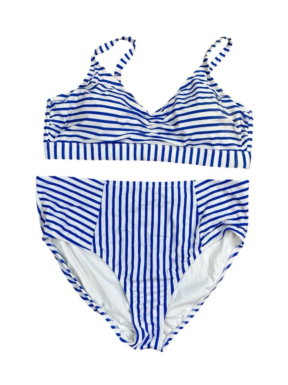 Kona Sol Swim Two-Piece Blue & White Striped Swimsuit Size 20W/22W